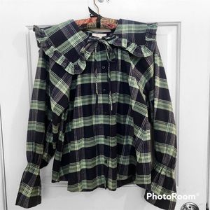 NWT Topshop Plaid Ruffle Blouse